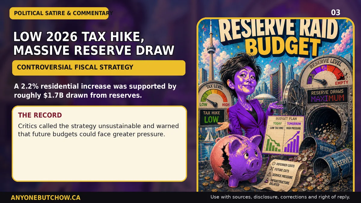 Political parody illustration for A low 2026 tax increase relied on a large reserve draw
