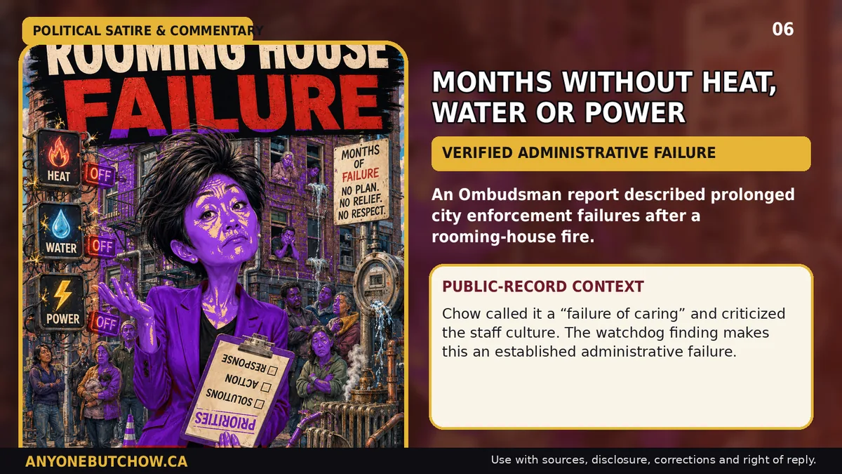 Political parody illustration for Tenants endured months without vital services
